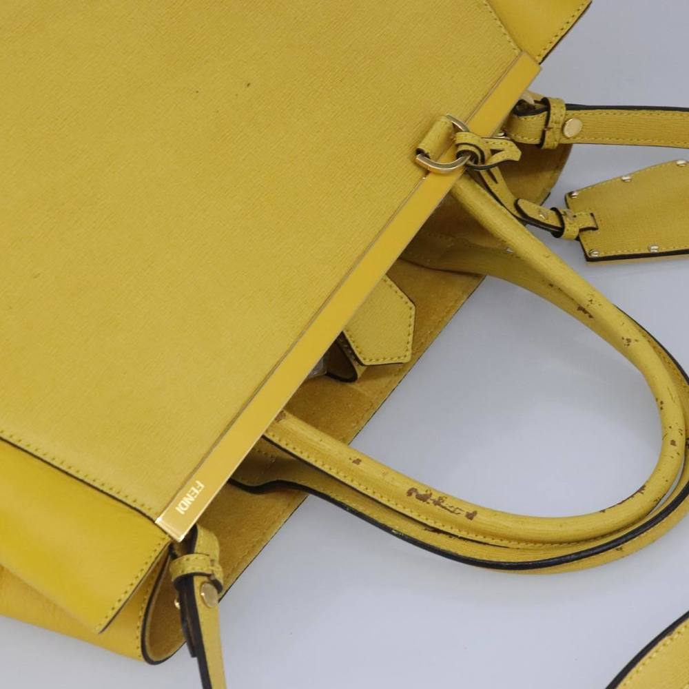 FENDI To joule Hand Bag Leather 2way Yellow Gold Auth 100188 - Picture 6 of 16